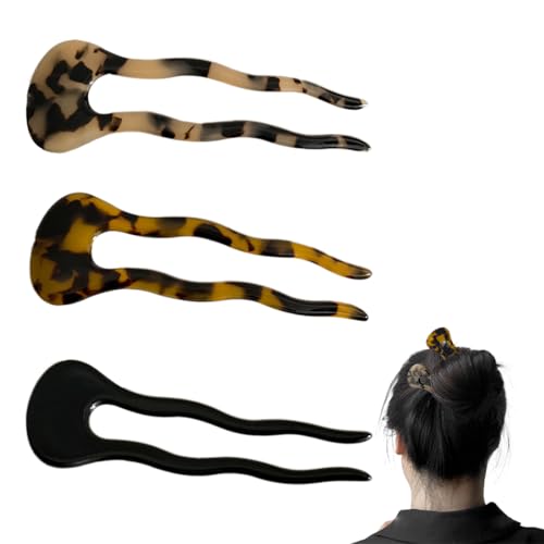 3 Stück U Förmige Haargabel Haarspange Metallspange Acetat Haarnadeln Groß French Pin Dutt Zinken Haarnadel Dutt Haarstäbe Damen Frisur Zubehör Hairpin Haarspangen Mädchen
