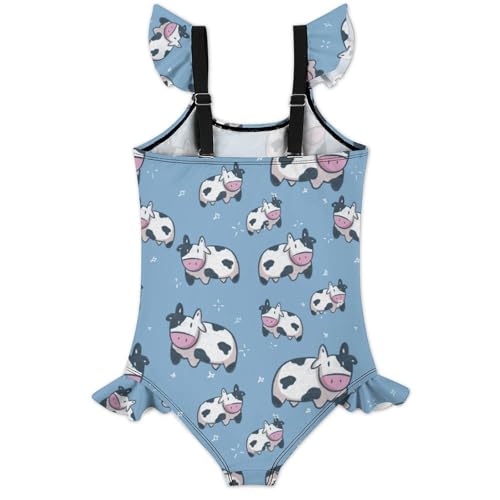 Image of Girls One Piece Swimsuit Cute Alpacas Hearts Stars Ruffles Swimwear Bathing Suits 3-12 Years