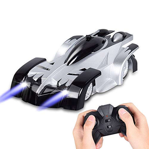KINOEE Climbing Wall Car 4 Channel 4WD USB Rechargeable Dual Modes 360u00b0Rotation Head Rear LED Lights Strong Adsorption for Indoor and Outdoor Christmas and New Year Baby Birthday Gift(Black and White)