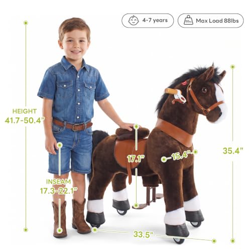 Image of PonyCycle Official Classic U Series Ride on Horse Toy Plush Walking Animal Chocolate Brown Horse Size 4 for Age 4-8 Ux421