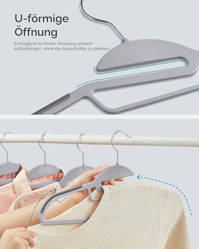 SONGMICS Kleiderbügel Kunststoff, 20er Set, Bügel mit U-förmiger Öffnung, platzsparend, 0,5 cm dick, 41,5 cm breit, um 360° drehbarer Haken, hellgrau-dunkelgrau CRP41G