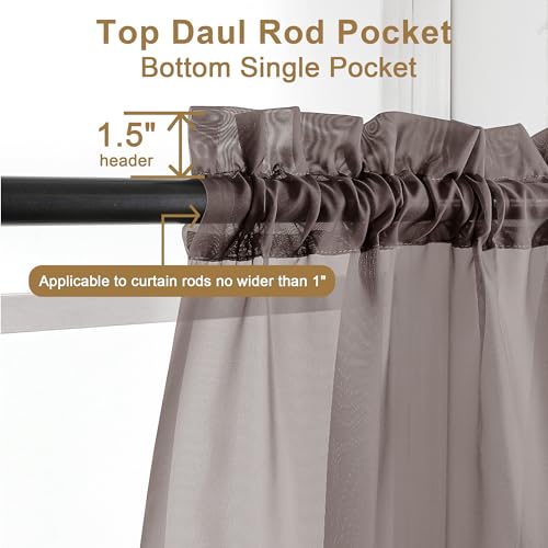 Image of Chyhomenyc Chocolate Brown Sheer Curtains 84 Inches Long, Light Filtering Sheer Curtains for Living Room Bedroom, 42x84 Inches, 2 Pieces