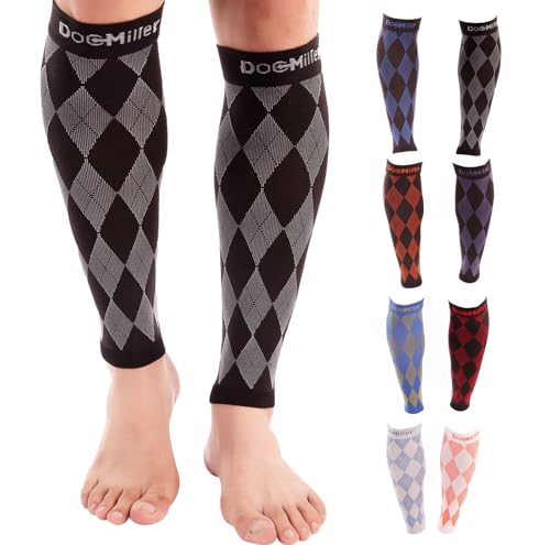 Image of Doc Miller Premium Calf Compression Sleeve 1 Pair 20-30mmHg Graduated Support for Sports Running Circulation Recovery Shin Splints Varicose Veins (Black.Gray, L) | Footless Compression Socks, Circulation Support, Pain Relief, Shin Splints, Varicose Veins, Running, Nurses, Travel, 1 Pair