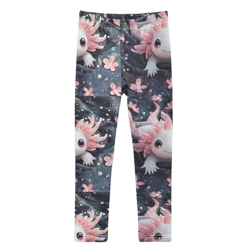 Boccsty Cute Axolotl Pink Sakura Flowers Girls Leggings Kids Yoga Pants Dance Active Tights 4T