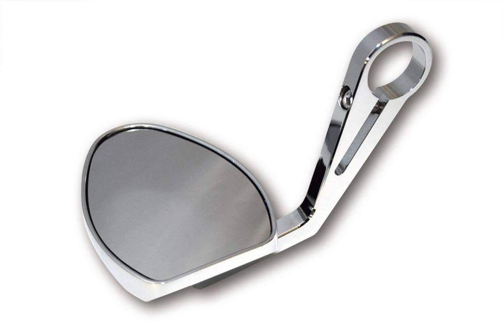 HIGHSIDER Lenkerendenspiegel FERRARA 2 verchromt | Für 1 Zoll und 7/8 Zoll Lenker; ovaler Aluminium-Kopf verchromt, links/rechts, Schelle 12 mm, Kopf 122 x 85 x 24 mm, silber