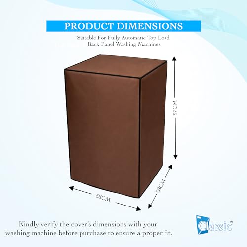 Image of Classic Top Load Washing Machine Cover Suitable For Whirlpool 360 / Stain Wash Back Panel 6 Kg, 6.5 Kg, 7 Kg, 7.5 Kg, Waterproof & Dustproof (58cmsX58cmsX97cms, Brown)