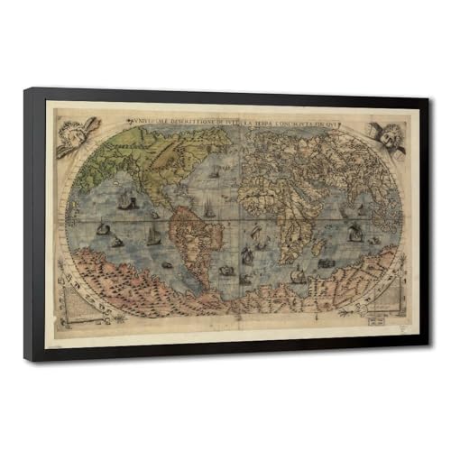 Carte du monde 1565 Gastaldi Bertelli reproduction de carte ancienne sur toile suspendue 51 cm
