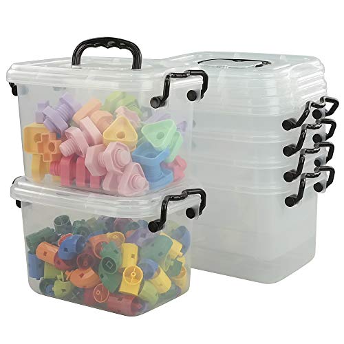 Ikando 6 Quart/ 7 Litre Caisse Boîtes de Rangement en Plastique Transparent avec Couvercle et Poignée, Lot de 6