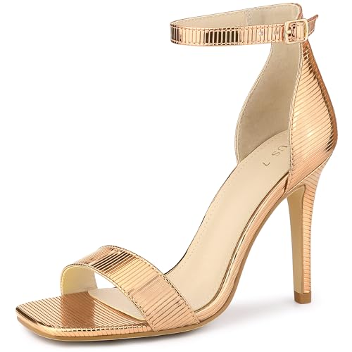 Allegra K Women's Metallic Heel Square Toe Stiletto Heel Sandals