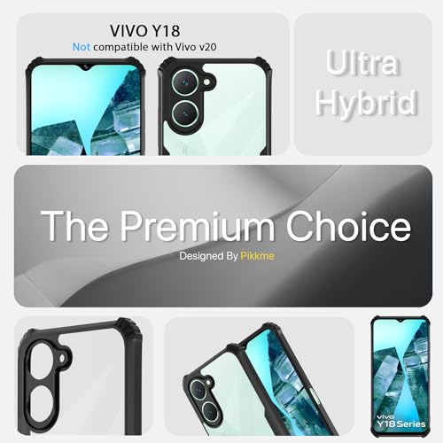 Image of Pikkme Back Cover | Crystal Clear Transparent Back | Full Camera Protection | Raised Edge | Bumper Back Case for Vivo Y03 4G (Black)