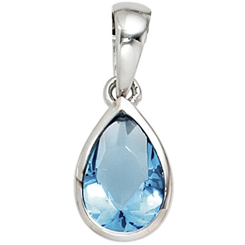 Jobo Damen-Anhänger aus 925 Sterling Silber mit blauem Zirkonia-Tropfen