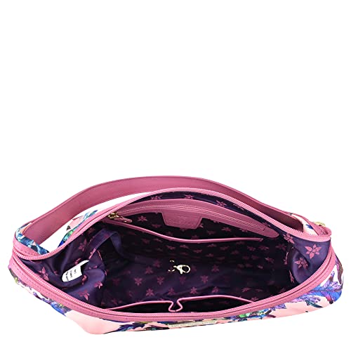 Image of Anuschka Large Sling Hobo - Wanderlust Collection - Nylon Fabric with Genuine Leather Trim and Artwork Print