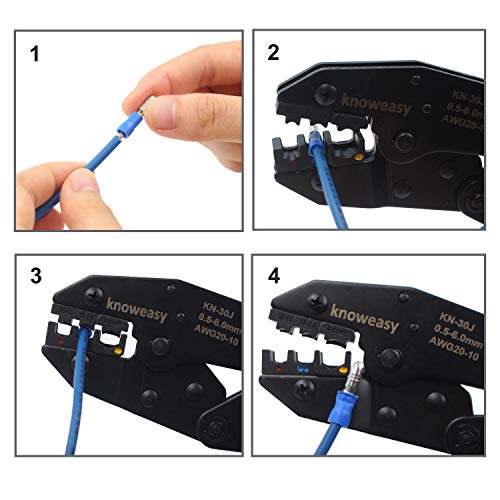 Wire Terminals Crimper Kit, Knoweasy Insulated Ratcheting Terminals Crimper Set of AWG22-10 with 700PCS of Insulated Butt Bullet Spade Fork Ring Crimp Terminals Connectors