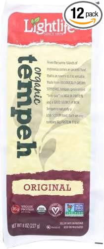 Lightlife Vegan Non-GMO Organic Original Soy Tempeh, 8 ounce (Pack of 12)