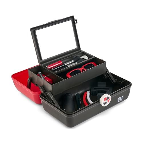 Image of Caboodles School Spirit On-The-Go Girl Makeup Box, Red Over Black, Hard Plastic Makeup Organizer Box, Built-In Mirror, Secure Latch for Safe Travel, Spacious Storage for Large Items
