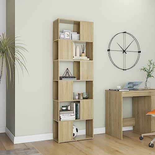 Estantería para libros roble Sonoma de 60 cm con 6 compartimentos de madera 5