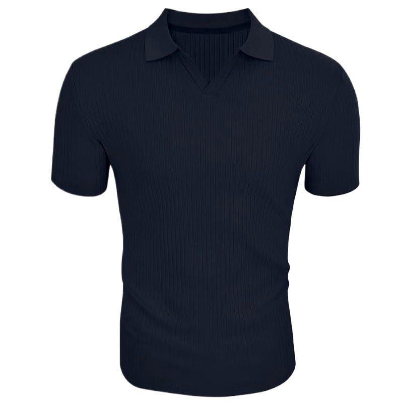 T-Shirt pour Homme Col en V Décontracté à Rayures en Polyester Résistant
