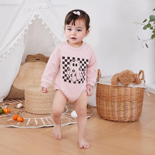 Hoanselay Halloween Baby Girl Clothes Newborn Ghost Sweatshirt Romper Long Sleeve Bubble Bodysuit Infant Fall Winter Outfits3