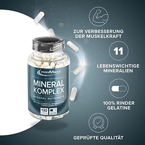 Mineralkomplex Kapseln 130 Stk. - 10 wichtige Mineralien & Spurenelemente in einer Kapsel, Nahrungsergänzung zur Unterstützung ausgewogener Ernährung