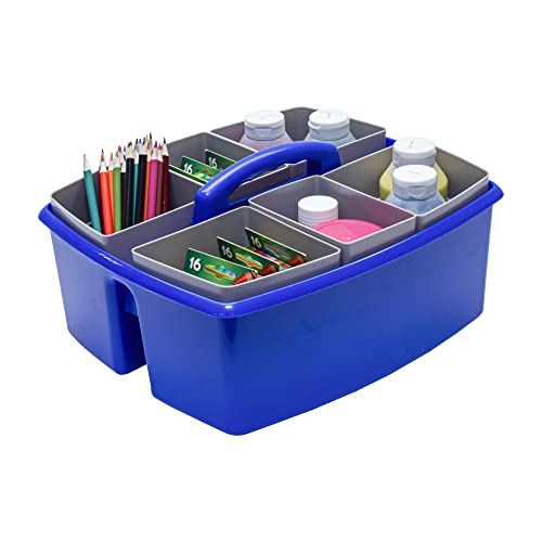 Image of Storex Large Classroom Caddy with Cups, 13 x 11 x 6.575 Inches, Blue, Case of 2 (00985U02C)