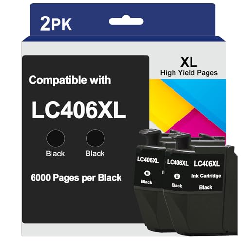 LC406XL Ink Cartridges Replacement for Brother Printer LC 406XL LC 406 XL LC406 for MFC-J4335DW MFC-J5855DW MFC-J6555DW MFC-J4535DW MFC-J6955DW MFC-J4345DW MFC-J5955DW (Black, 2 Pack)