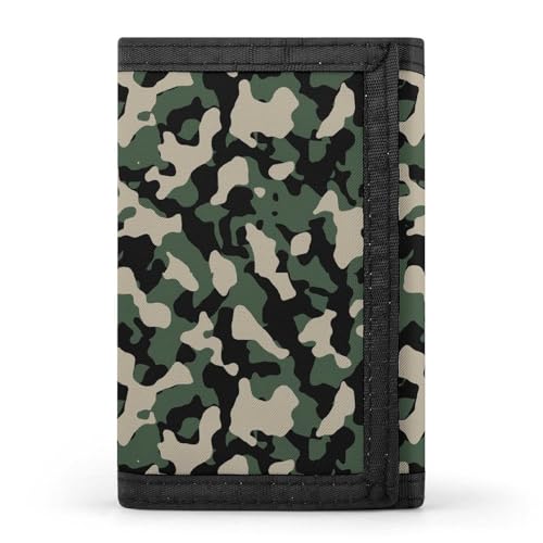 Dark Green Camo Print Wallet for Men, 8 Credit Card Holder Slim Minimalist Front Pocket Small Mens Bifold Wallets