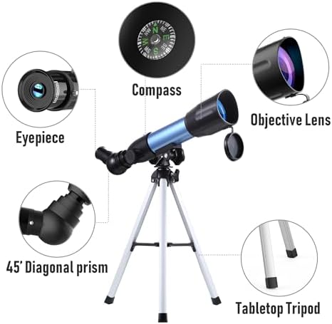 Bild 1 - Teleskop Astronomie für Kinder Erwachsene, 360/50mm HD Refraktor Teleskop, Tragbares Teleskop für Einsteiger, Ideal zur Beobachtung von Himmel und Landschaft, Festival Geschenk für Kinder