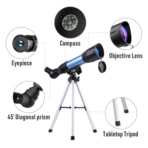 Astronomisches Teleskop für Kinder, (Blau) 360/50mm HD Refraktor Teleskop, Tragbares Teleskop für Einsteiger, Ideal zur Beobachtung von Himmel und Landschaft, Festival Geschenk für Kinder
