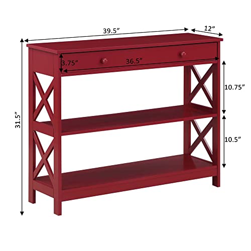 Image of Convenience Concepts Oxford 1 Drawer Console Table with Shelves, Cranberry Red
