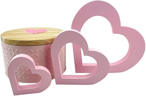 Miniatura 4 de SaktopDeco 3 piezas de centro de mesa de madera rosa con forma de corazón rosa para mesa del día de San Valentín chimenea romántica decoración del