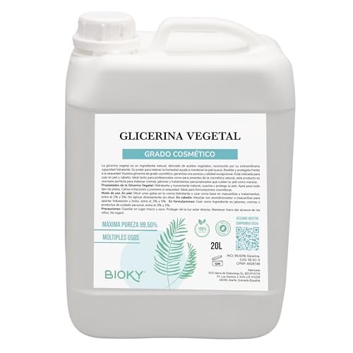 Glicerina Líquida 20L – Hidratante Cabello y Piel - Para Secar Flores – Glicerina Pura Multiusos - Origen Vegetal – Humectante Cremas, Lociones, Sérums - Cosmética Natural y Manualidades (20 litros)