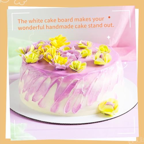 Image of Round Cake Base Board | MDF Cardboard 9 Inch Set of 6 | Disposable Scalloped Silver Matte Cake Pizza Tart Decorating Stand | Durable Cake Base for Birthday Wedding Baking Display