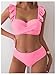 Floerns Women's Ruffle Trim Twist Front Knitted Push Up Two Piece Bathing Suit Pink X-Small