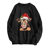 Winterjacke HoodieSweatshirt Bequeme Sweatjacke Damen Warm Rundhals Weihnachten Letter Drucken Lose Weihnachtspullover Weihnachtsdruck Winter Winterpullover Pulli Weihnachtspulli Langarmshirt