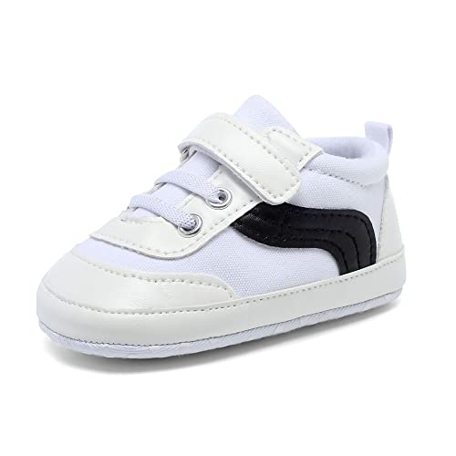 Haozaye Baby Boys Girls Shoes Infant Non-Slip Rubber Sole High-Top Pu Leather First Walking Sneakers Toddler Crib Newborn Loafers Flats. (0121/White, Us_Footwear_Size_System, Infant, Age_Range, Medium, 12_Months, 18_Months) #TOP1