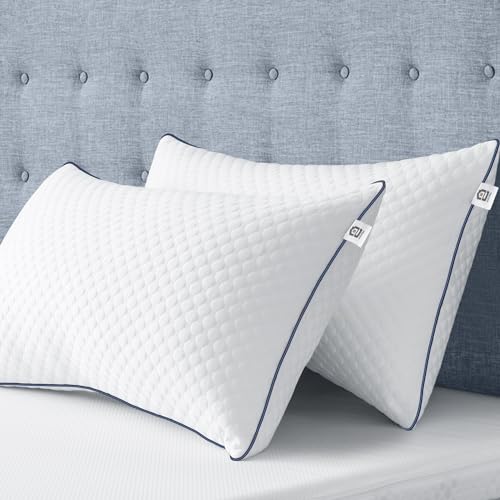 Image of Cooling Standard Pillows Set of 2, Shredded Memory Foam Pillows Standard Size, Adjustable Firm Bed Pillows for Side Back Stomach Sleepers, Standard Pillow for Sleeping with Zip Washable Cover