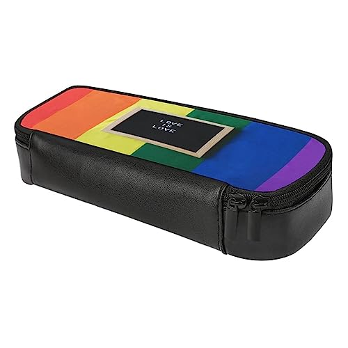 Fionel Love-Is-Love Pu Leather Quad Pen Case Zipper Pencil Pouch Holder For Pens Case Office Storage Box Organizer Pen Bag(8×1.5×3.5 In) #TOP5