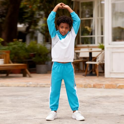 Image of Boys Clothes 2pcs Tween Boy Color Block Hoodie + Pants Little Boys Fall Winter Outfits Set, 4-12 Years