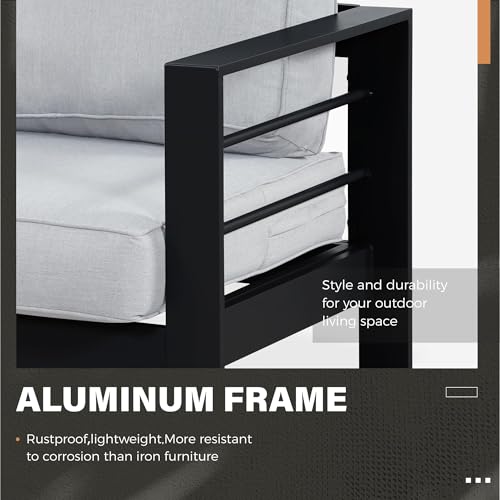 image for Solaste Aluminum Outdoor Couch, 3-Seat Metal Outdoor Sofa with Water-R