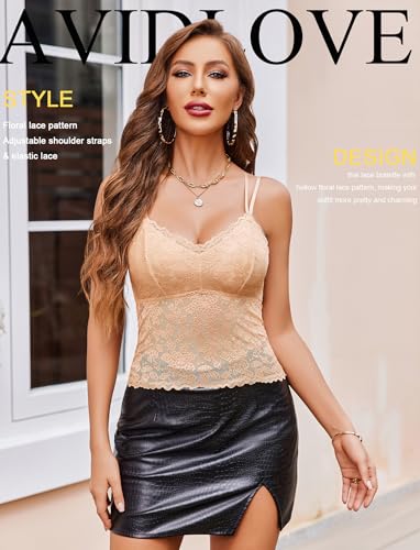 Image of Avidlove Lace Bralette for Women V Neck Camisole Lingerie Spaghetti Strap Tube Slim Tank Top