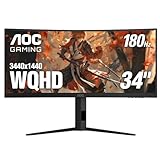 AOC CU34G4V 34' Frameless Curved Ultrawide Gaming Monitor, WQHD 3440 x1440 1500R, 180Hz 0.5ms MPRT, Display Port x1, HDMI x1, AMD FreeSync Premium, Height Adjustable, 3-Year Zero-Bright-dot, Black