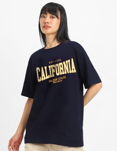Image of JUNEBERRY Round Neck Drop Shoulder Round Neck Black & White Graphic Printed Pure Cotton Oversized Baggy Fit Half Sleeve T-Shirt for Women & Girls (Sizes: S to 2XL)