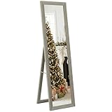 HOMCOM Rustic Full Length Mirror, 37 x 157 cm, Farmhouse Wall Hanging and Freestanding Floor Mirror for Living Room, Bedroom, Grey
