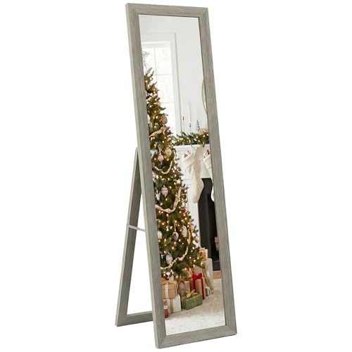 HOMCOM Rustic Full Length Mirror, 37 x 157 cm, Farmhouse Wall Hanging and Freestanding Floor Mirror for Living Room, Bedroom, Grey