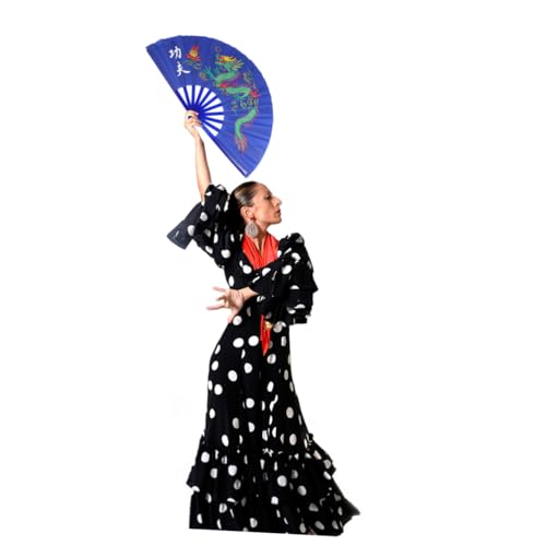 Éventail pliant arts martiaux chinois en plastique avec ouverture facile bleu