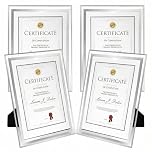 QWORK® 4 Pack A4 Glass Photo Frame Certificate Frame Freestanding or Wall Mounting for Displaying Family Photos Pictures Certificates and more (Silver)