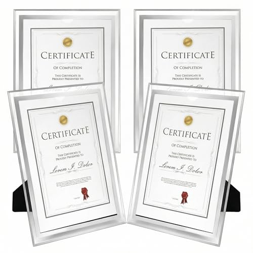 QWORK® 4PCS Cadres Photo Cadre Diplome - Format A4 - Verre Transparent - pour Pésentoir de Table ou Mural (21x29.7cm)