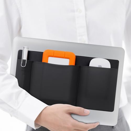 Lacdo Suporte para rato com 3 bolsos para laptop, suporte externo para disco rígido SSD para laptop, bolsa organizadora adesiva com bolsos para rato/HDD/SSD/cabos, acessórios para computador,Preto