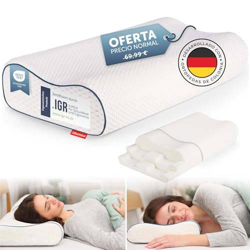 Blumtal Almohada Cervical de Espuma viscoelástica – Almohada ortopédica con Funda Lavable, cojín para Dormir de Lado Regulable en Altura sin tumbonas Planas para Dormir de Lado, Espalda y Vientre