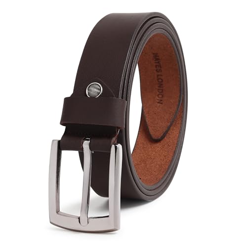 Image of HAYES LONDON Belts for Men Leather Original, Formal & Casual Leather Belt with Solid Metal Curved Buckle